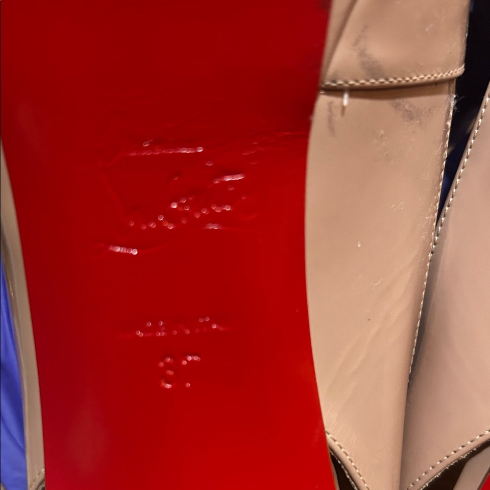 ❤️sold ❤️ Louboutin Nude patent slingback heels peep toe pumps red sole - Picture 7 of 11